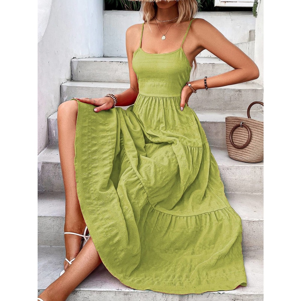 hot pink boho Solid Ruffle Hem Cami maxi Dress - Picture 11 of 11